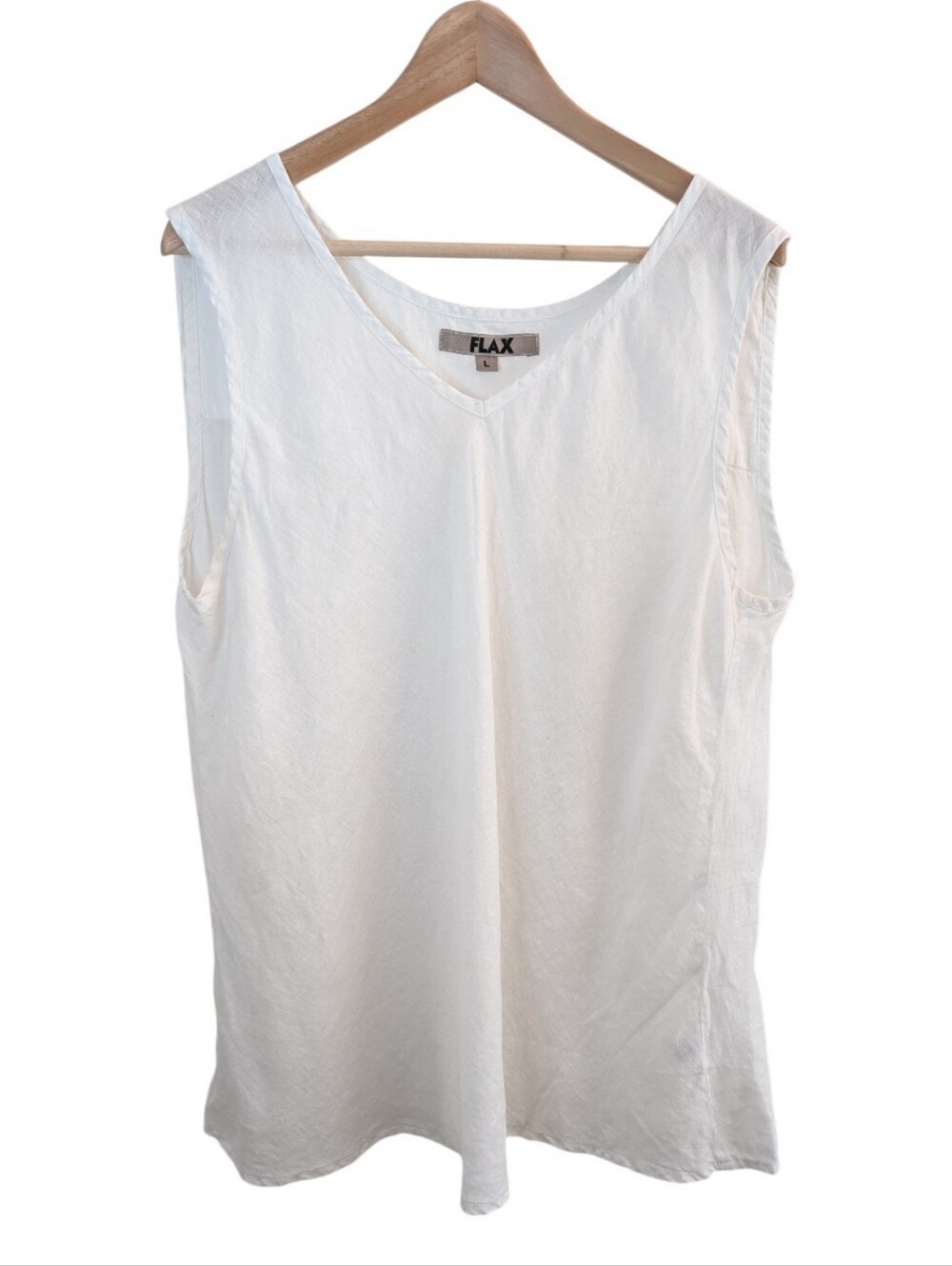 Flax White V-Neck Sleeveless Linen Tank Top Large
